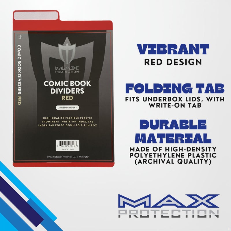 Max Protection Comic Book Dividers with Tabs - 30pt Plastic Archival Quality for Comic Box Storage - Write-On Index Tabs, 7-1/4" x 10-3/4", 25 Count, Red - Image 3